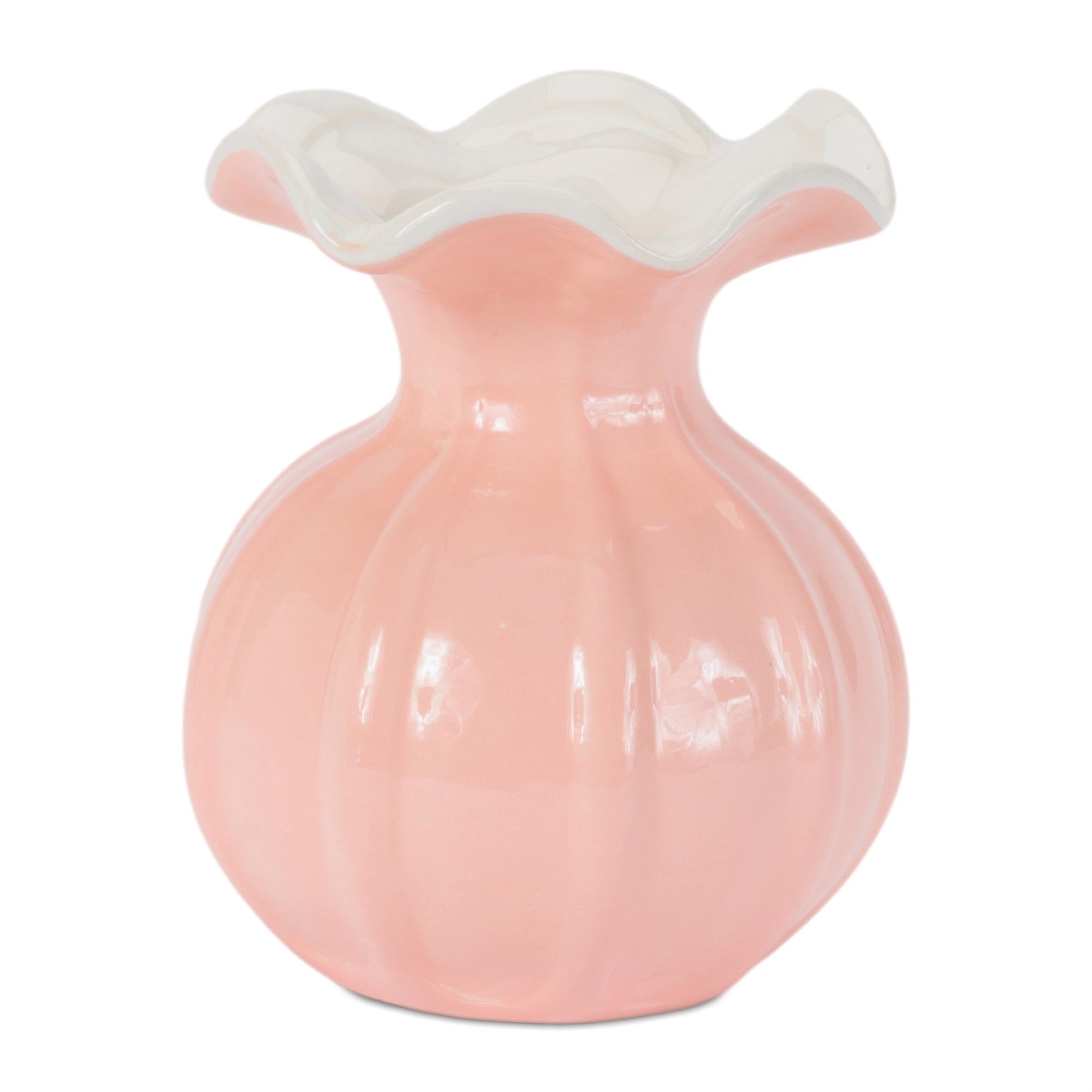 Pink Ruffle Rim Ribbed Ruffle Rim Vase (Set of 2) - On Sale - Overstock - 44087938