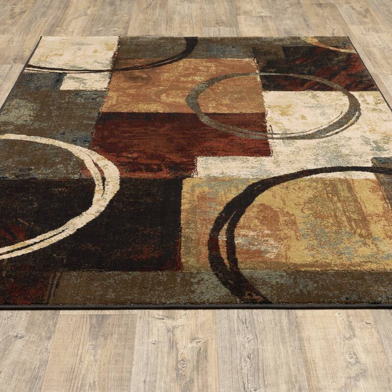 Style Haven Blocks and Rings Brown/ Black Area Rug