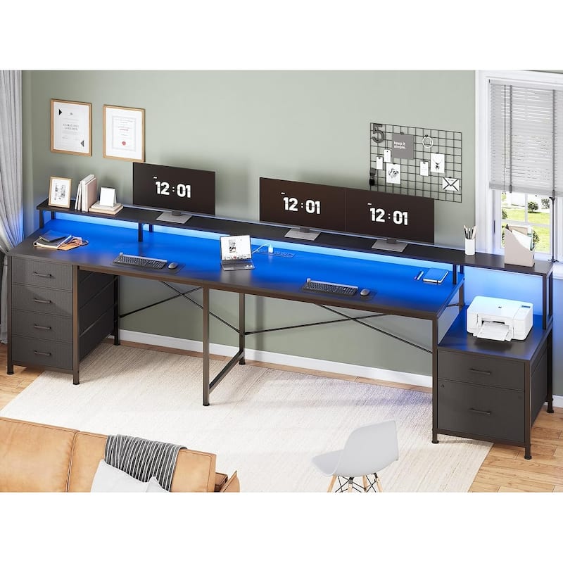 L Shaped Home Office Desk with 6 Drawer File Drawer Power Outlet