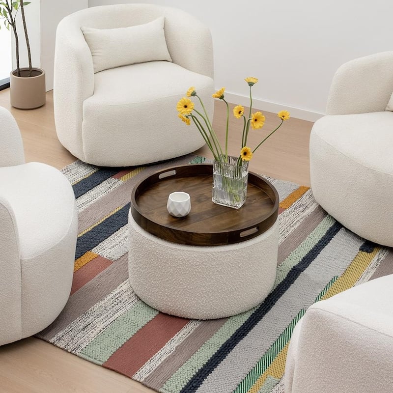 KINWELL Round Upholstered Pouf Ottoman Footrest