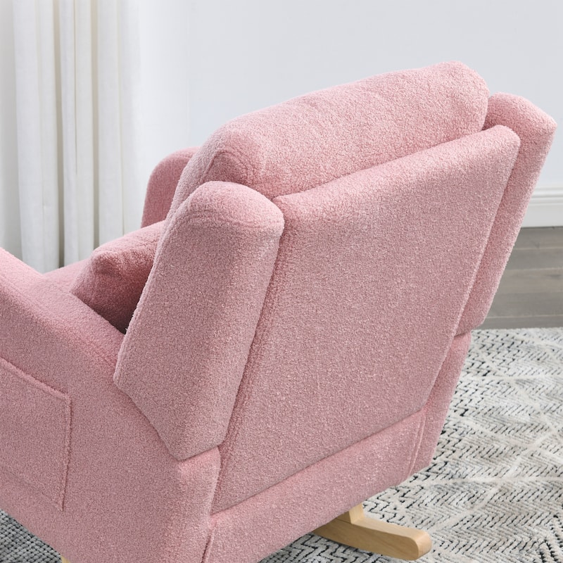 27.5 "W Modern Accent High Back Living Room Casual Armchair Rocker with One Lumbar Pillow, Two Side Pockets