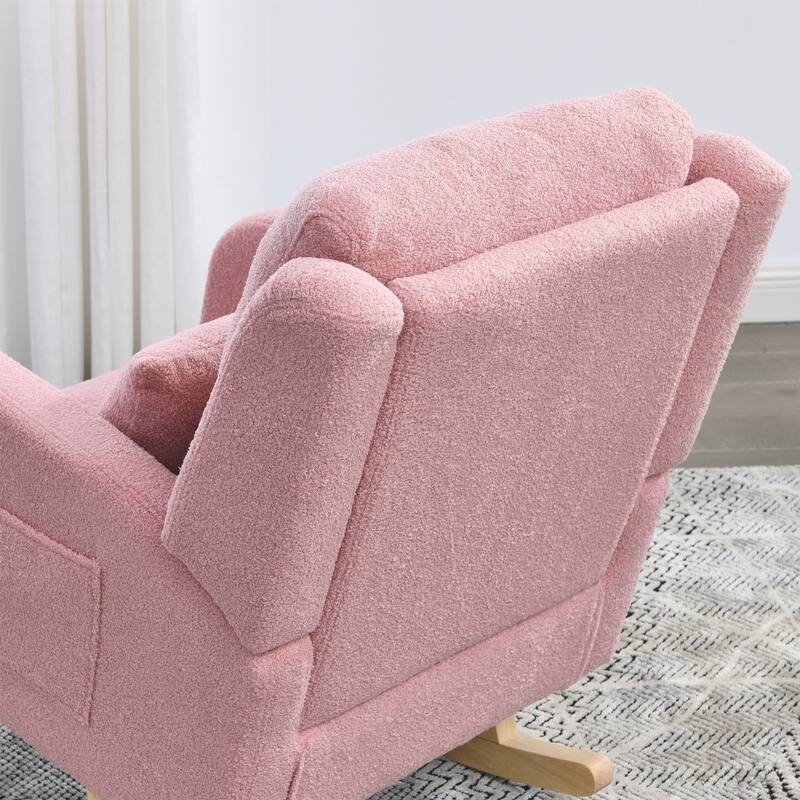 Modern 27.5" High Back Upholstered Rocking Chair with Lumbar Pillow and Two Side Pockets