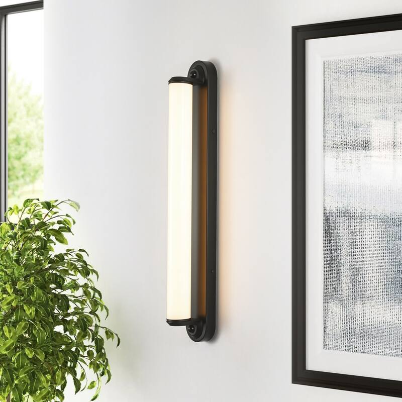 24" Modern Black/Gold LED Wall Sconce - 11W 3000K Warm Light, Linear Fixture for Bedroom & Hallway - Black - 1 Light