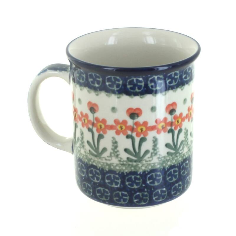 Blue Rose Polish Pottery 236 Ceramika Artystyczna Small Coffee Mug - Peach Posy