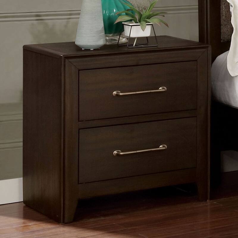 1pc Nightstand Only Solid wood 2-Drawers Bedside Table Brushed Nickel Pull Modern Bedroom