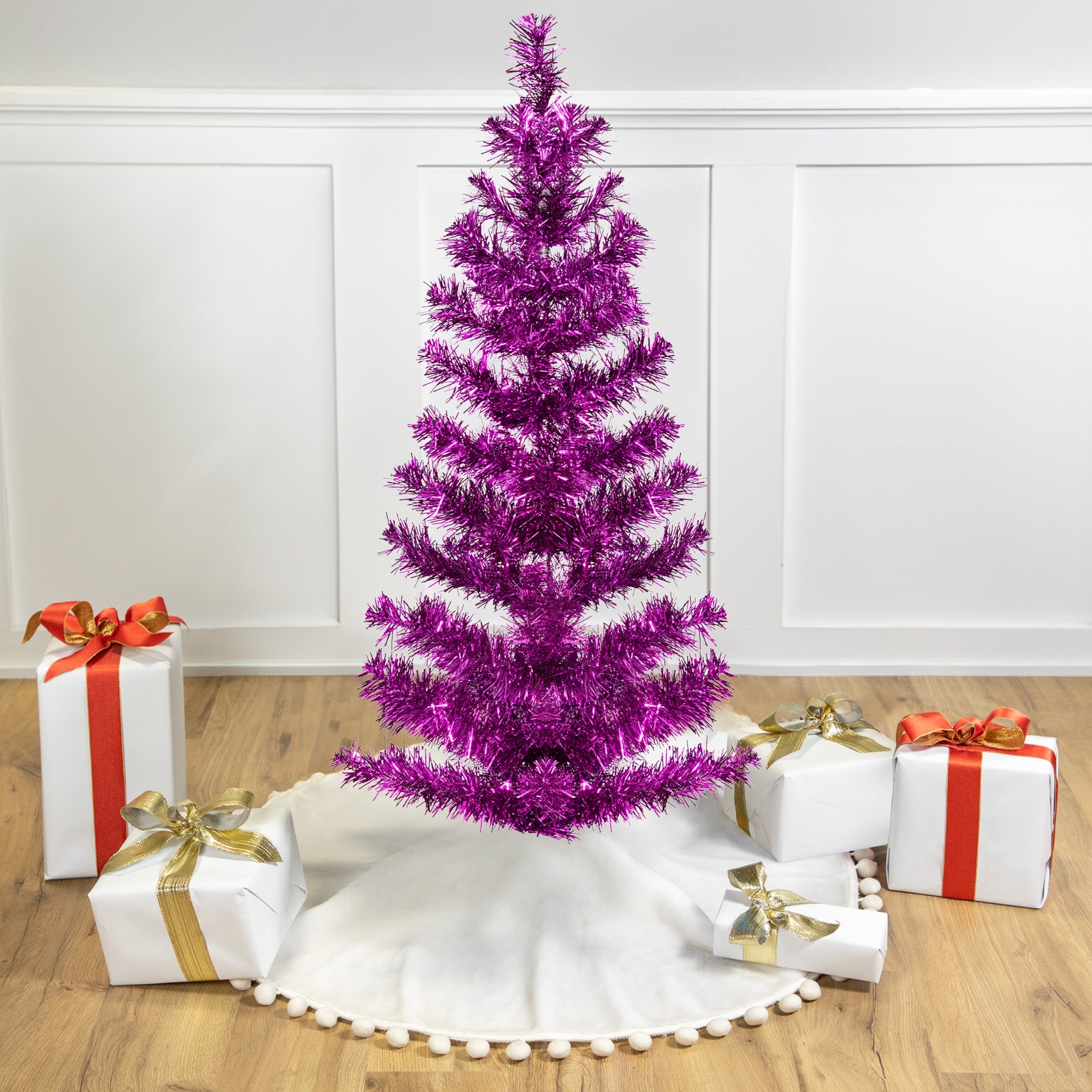 Artificial Tinsel Christmas Tree - 3' - Purple - Unlit - 3 Foot