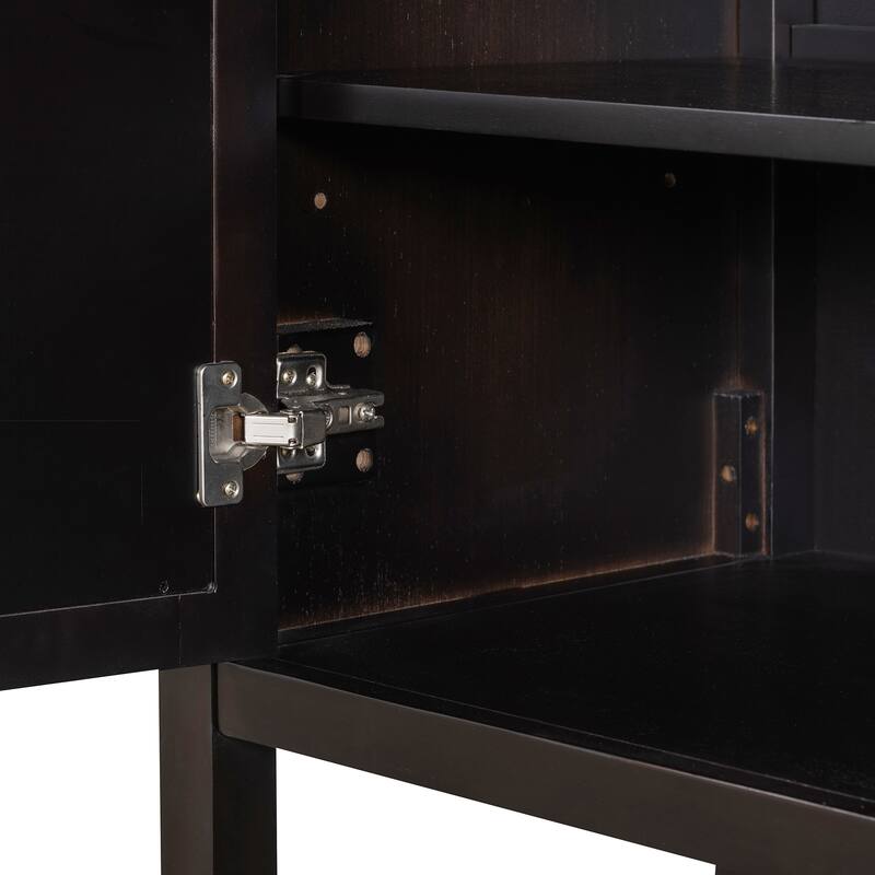 Sideboard Cabinet with Mirrored Doors, Accent Cabinets with Open Shelves, Storage Cabinet with Acacia Wood Legs