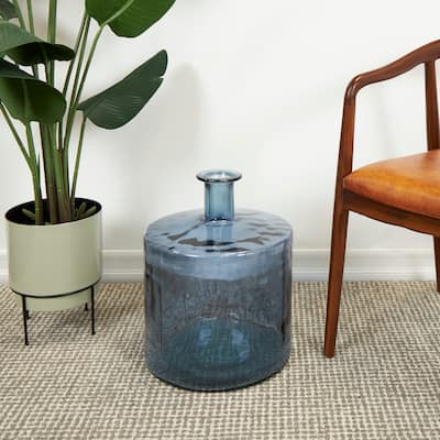 Blue Recycled Glass Handmade Spanish Bottleneck Decorative Vase - 14"W, 18"H