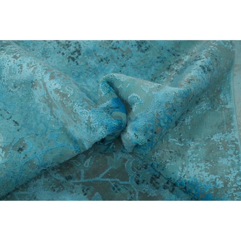 Machine Made Oriental Polyester Carpet Geometric Navy Blue & Blues Distressed Area Rug - 7' 5'' X 5' 2''