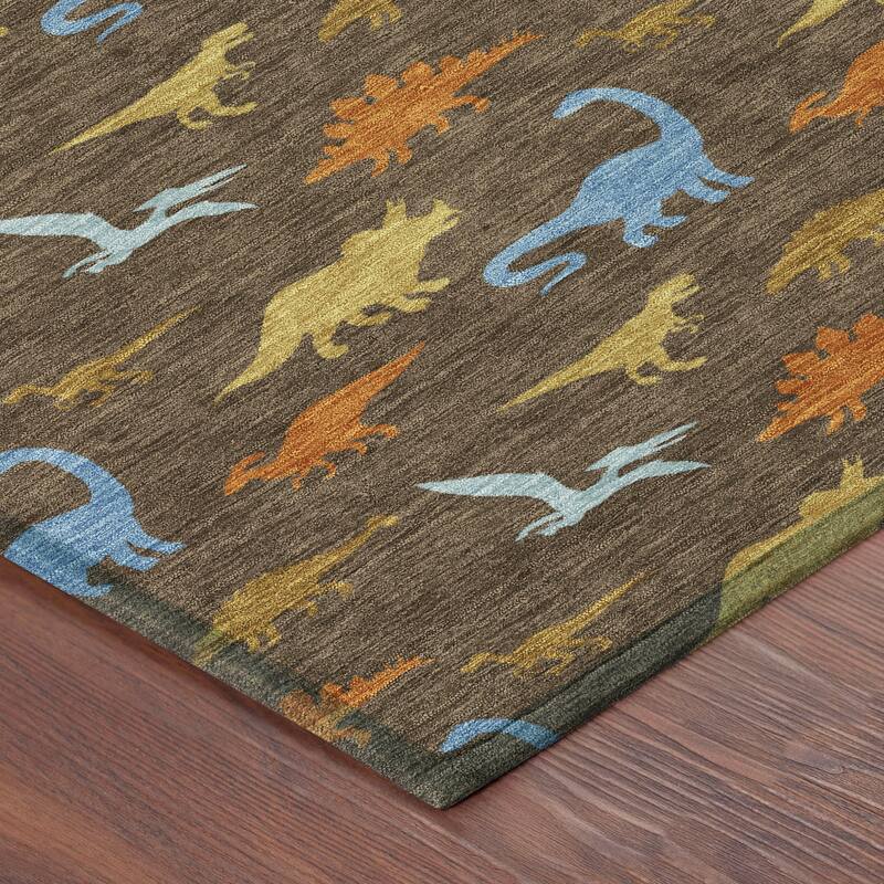 Machine Washable Indoor/ Outdoor Modern Dinosaur Chantille Rug