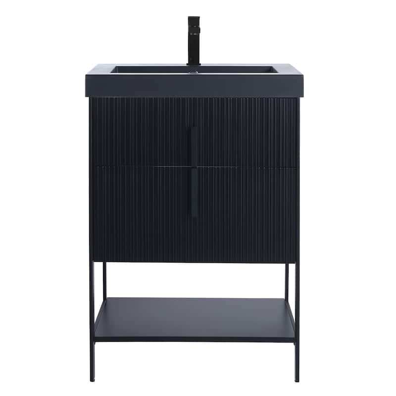 Fine Fixtures Serenity Modern Bathroom Vanity with Black Gel Acrylic Top
