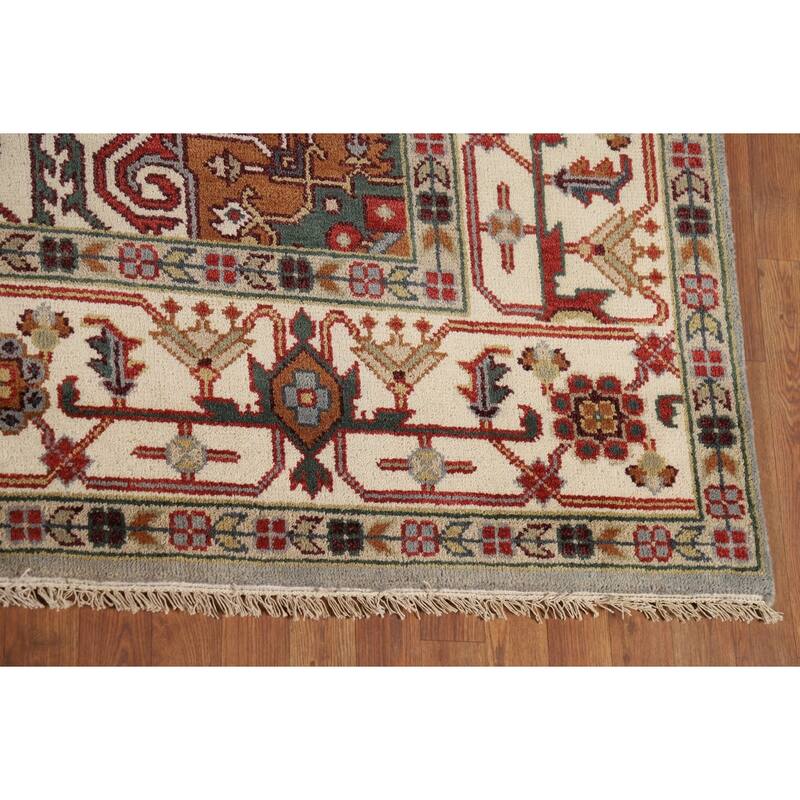 Heriz Serapi Indian Area Rug Handmade Grey Wool Carpet - 8'11" x 11'9"