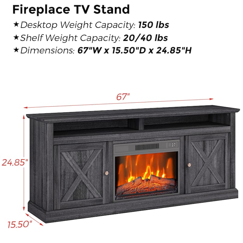 Farmhouse Electric Fireplace TV Stand for TVs up to 65 Inch - 65 inches