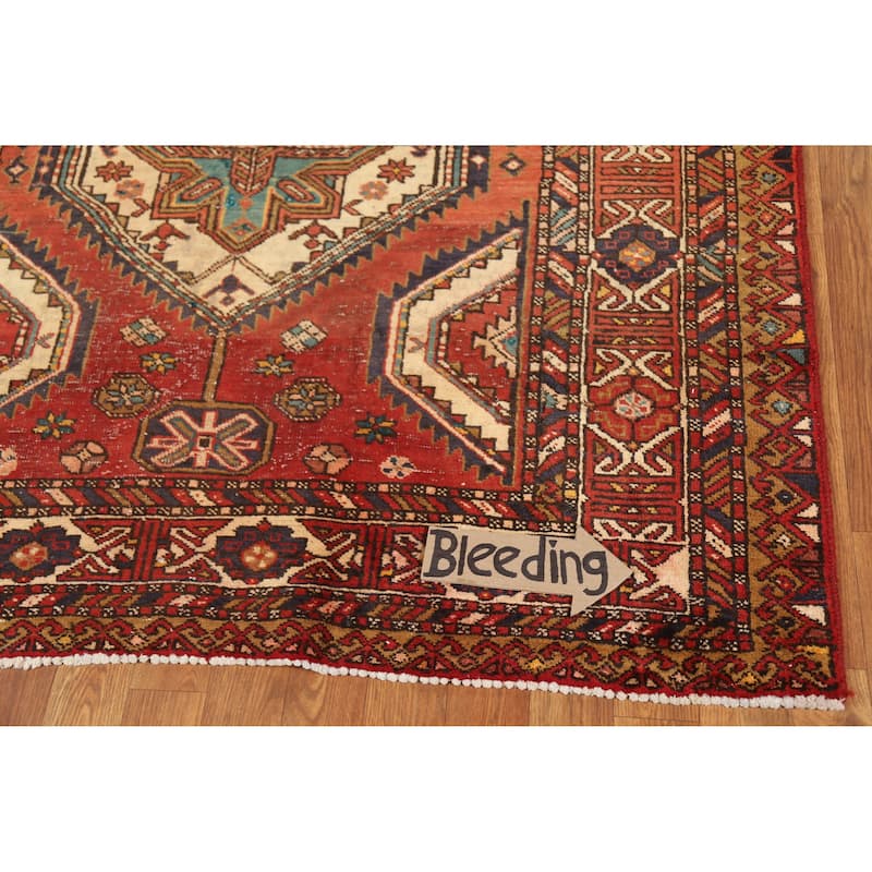 Hand Knotted Oriental 100% Wool Carpet Traditional Geometric Oranges & Rust Bakhtiari Area Rug - 10' 7'' X 4' 6''