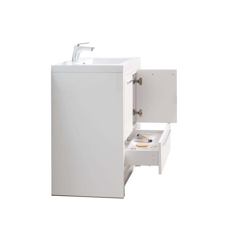 Freestanding Bathroom Vanity Set in HG-White with Integrated Solid Surface Sink