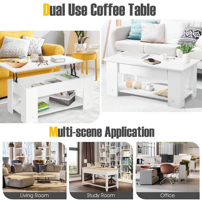 Modern Coffee Table with Lift Top and Large Hidden Storage Space - 38.5" x 20"/29" x 16.5"