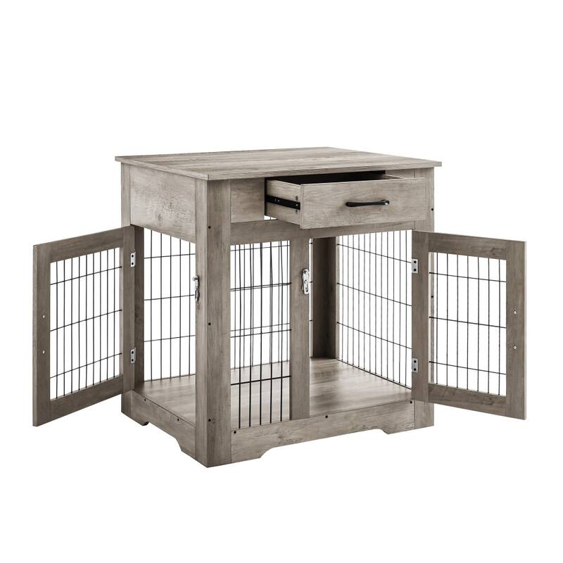 Dog Crate Pet Kennels End Table with Drawer and Double Doors Dog House