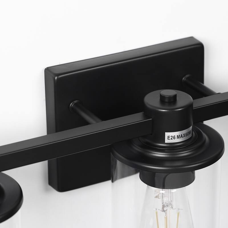 3 Light Vanity Lights, Black and Gold Wall Sconce Light with Clear Glass, Bathroom Light Fixtures