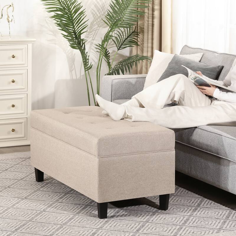 Adeco 40" Faux Leather Storage Ottoman Bench with Tufted Button - 40"X18.8"X16.5"