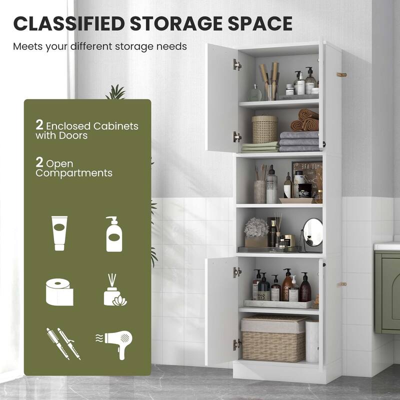 Costway 75" Tall Bathroom Storage Cabinet with 4 Doors & 2 Open - See Details