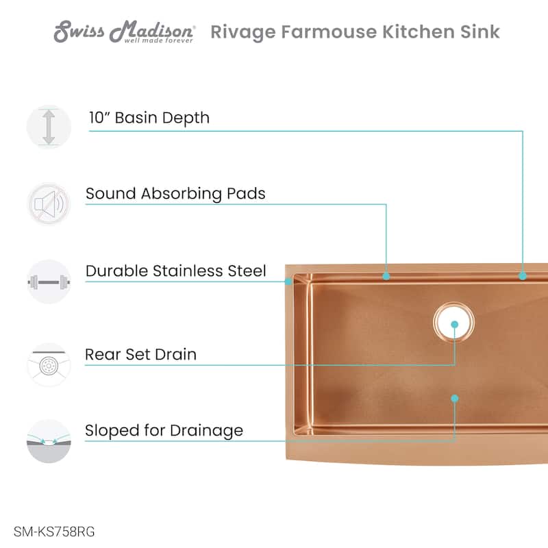 Rivage 33 x 21 Single Basin Farmhouse Kitchen Sink