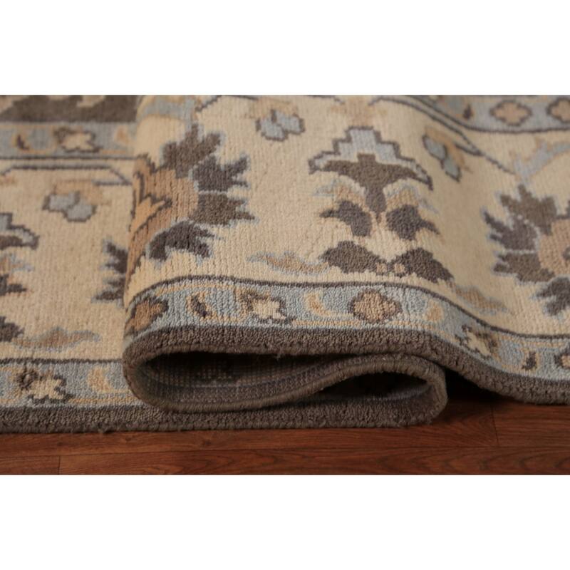 Brown Floral Oushak Indian Area Rug Hand-Knotted Wool Carpet - 9'0"x 11'10"