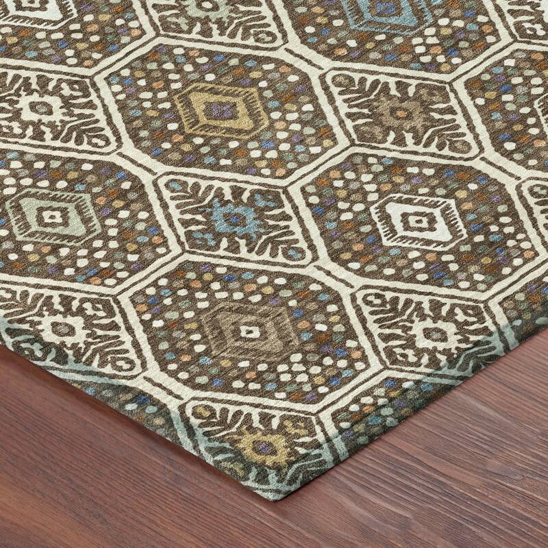 Machine Washable Indoor/ Outdoor Modern Hexi Chantille Rug