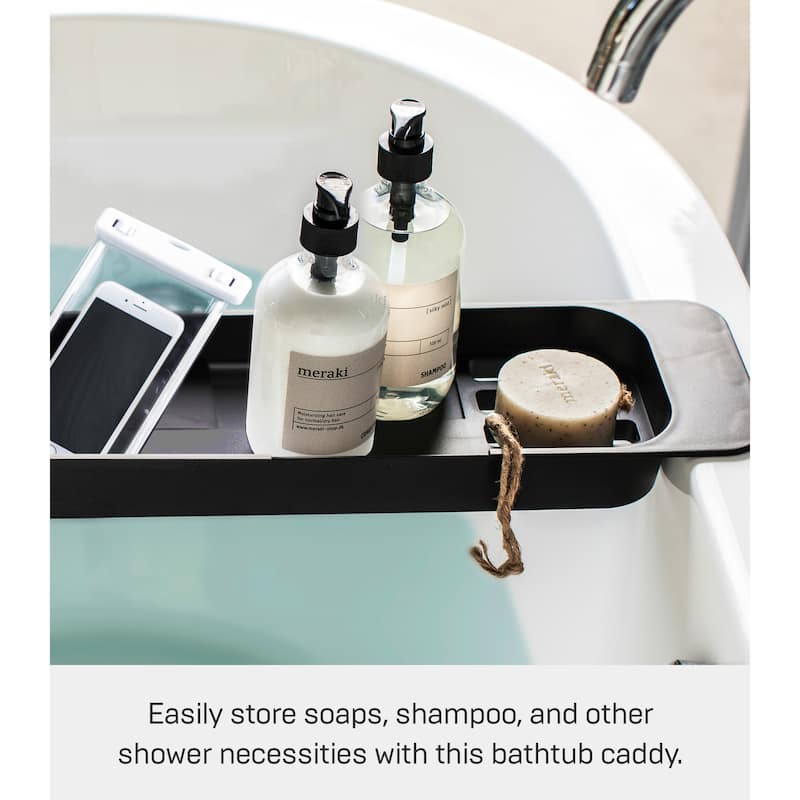 Yamazaki Home Expandable Bathtub Caddy, ABS Plastic, Holds 6.6 lbs, Expandable - L 6.1 x W 22.64 x H 1.77 inches