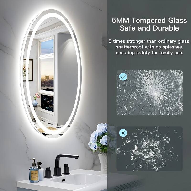 Oval LED Lighted Anti-Fog Wall Bathroom Vanity Mirror