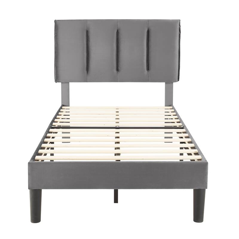 Javlergo Velvet Upholstered Platform Bed Frame with Adjustable Headboard