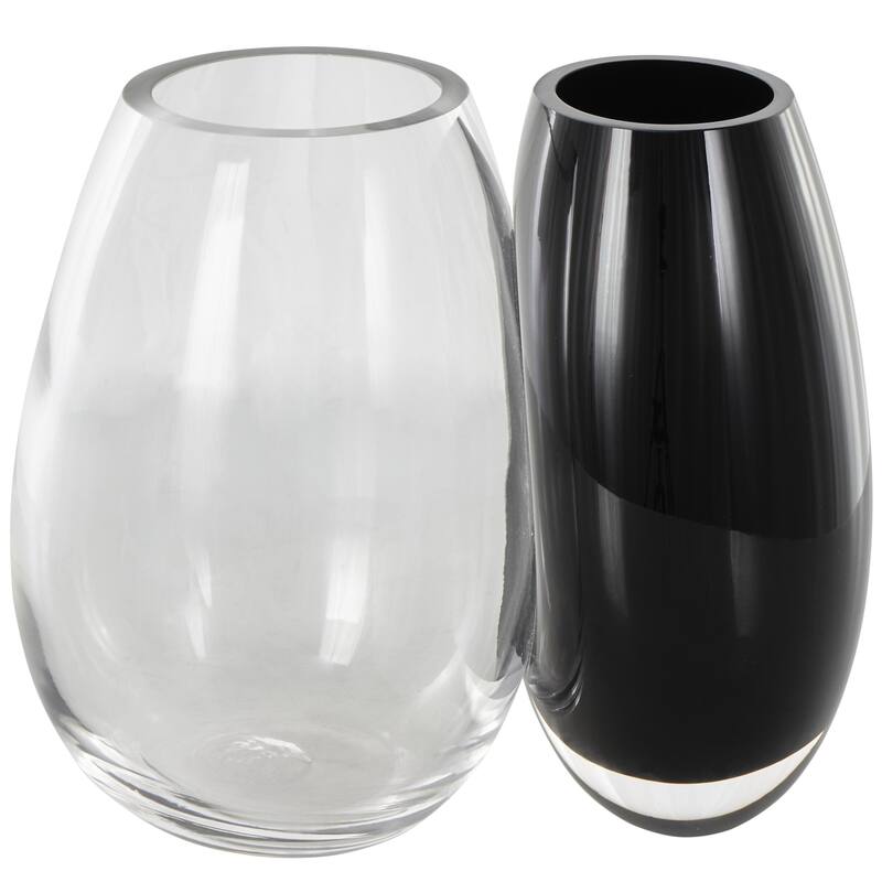 Recycled Glass Abstract Handmade 2 Opening Decorative Vase with Clear Glass Accent - Black - Roche River Decor - Black