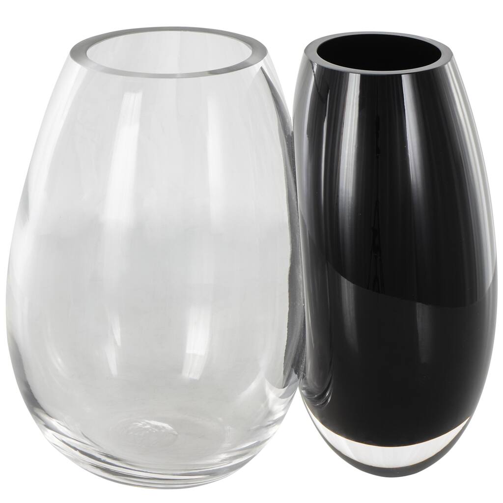 Recycled Glass Abstract Handmade 2 Opening Decorative Vase with Clear Glass Accent - Black - Roche River Decor