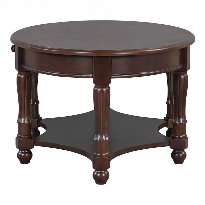 Vintage Oval Coffee Table with Drawer and Storage Shelf