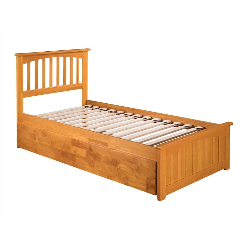 Gothic Grace Platform Bed with Trundle - Twin/Full Size, Grey Hardwood - Sturdy & Elegant Design