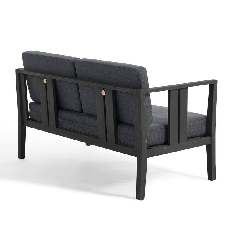Casual 53"W Outdoor Patio Loveseat Set In Solid Teak Wood with Cushion