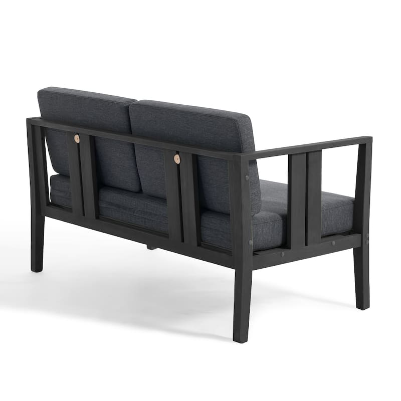 Uixe Teak Patio Loveseat with Coffee Table Outdoor Conversation Set