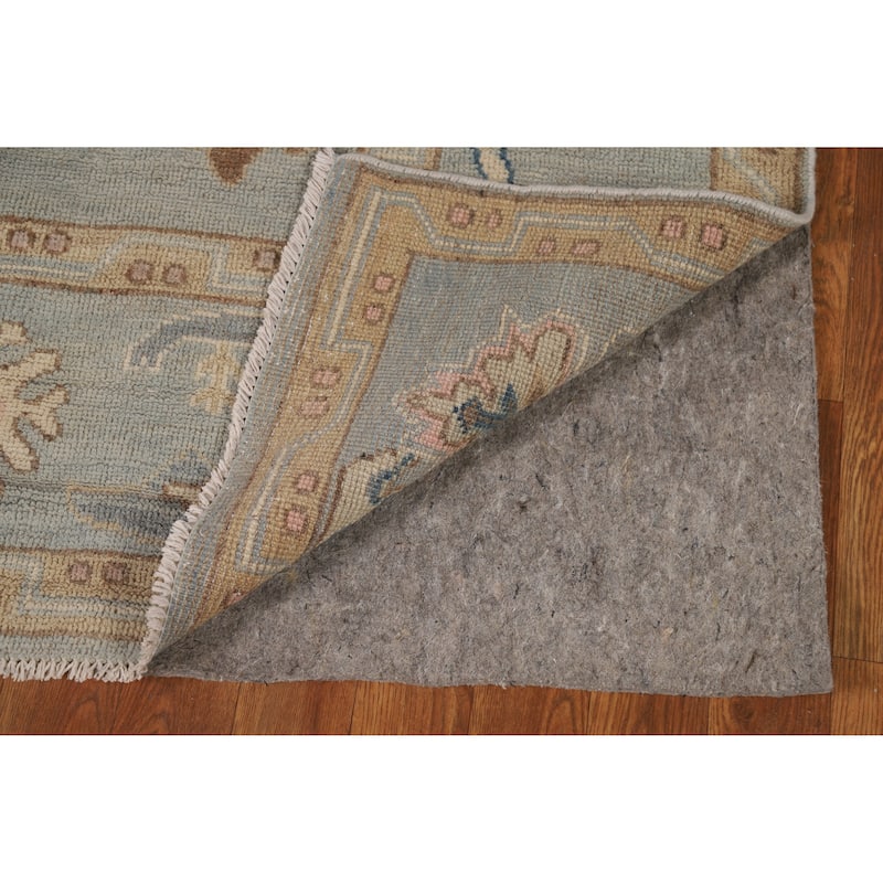 Geometric Blue Vegetable Dye Oushak Turkish Hand-Knotted Wool Carpet - 5'5"x 7'7"