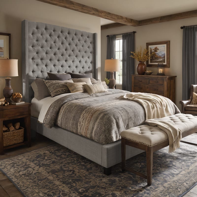 Detmold Wingback Button Tufted High Headboard Bed