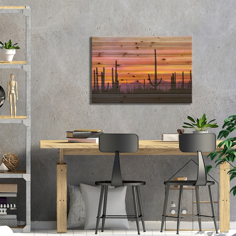 Saguaro Cacti At Sunset I, Saguaro National Park, Sonoran Desert, Arizona, USA Print On Wood by Cathy & Gordon Illg