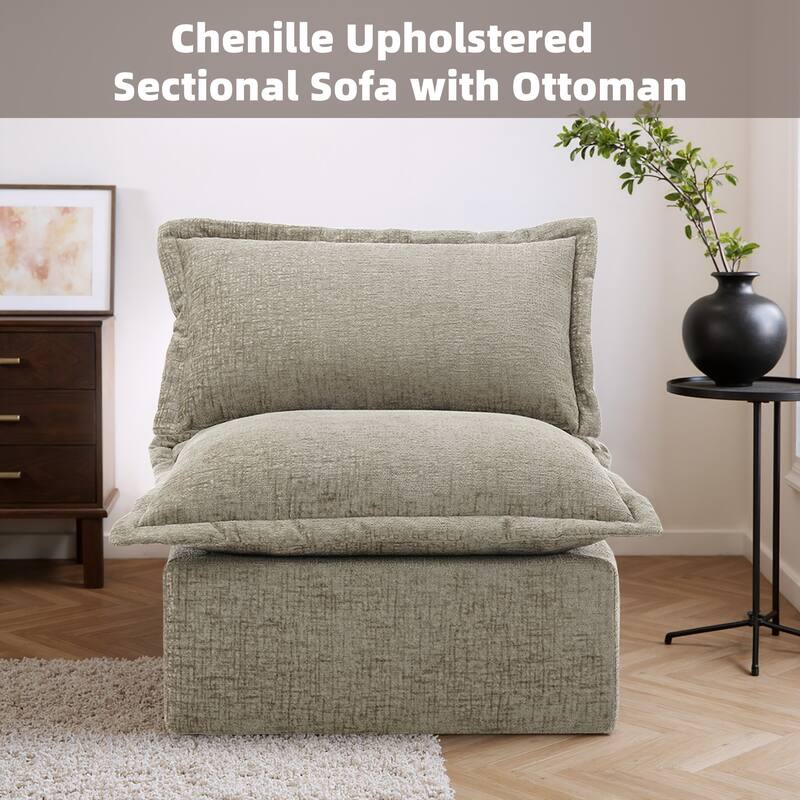 32"W Chenille Upholstered No Assembly Armless Accent Chair