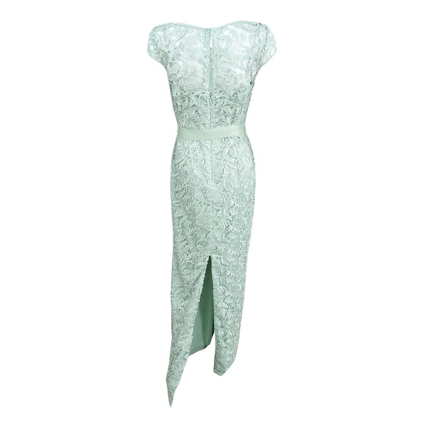 adrianna papell belted lace gown