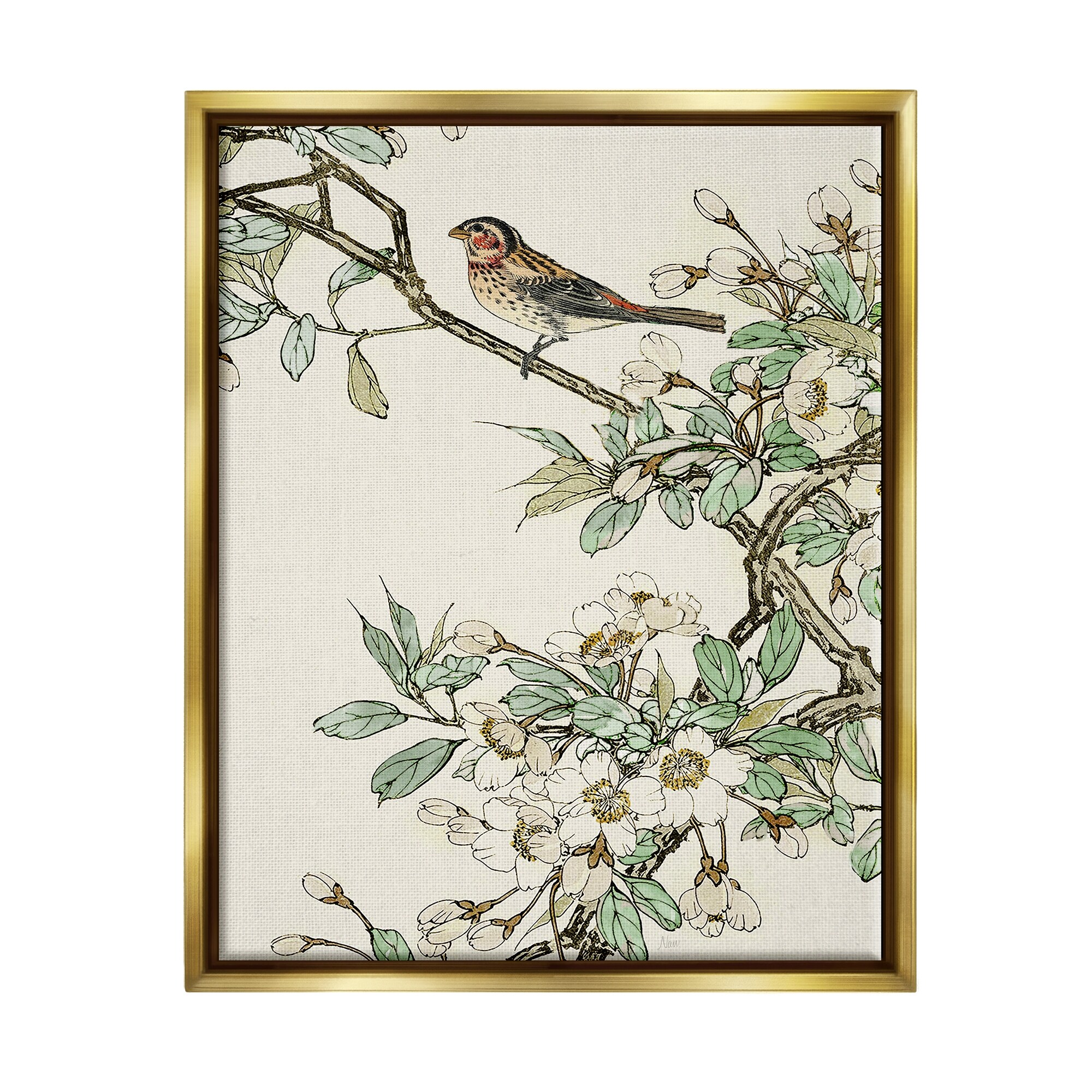Stupell Traditional Dogwood & Bird Framed Floater Canvas Wall Art Design by Nan