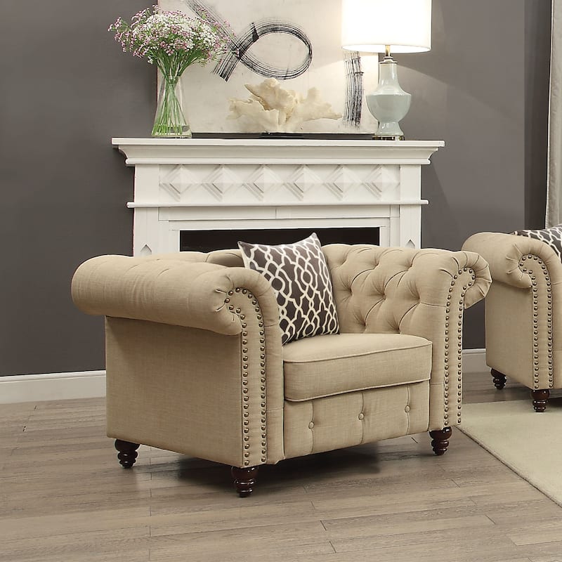 29" Linen Chair with Turned-Bun Legs - Beige