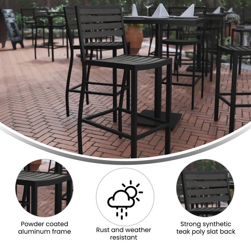 Commercial Grade Outdoor All-Weather Bar Stool with Poly Resin Slats
