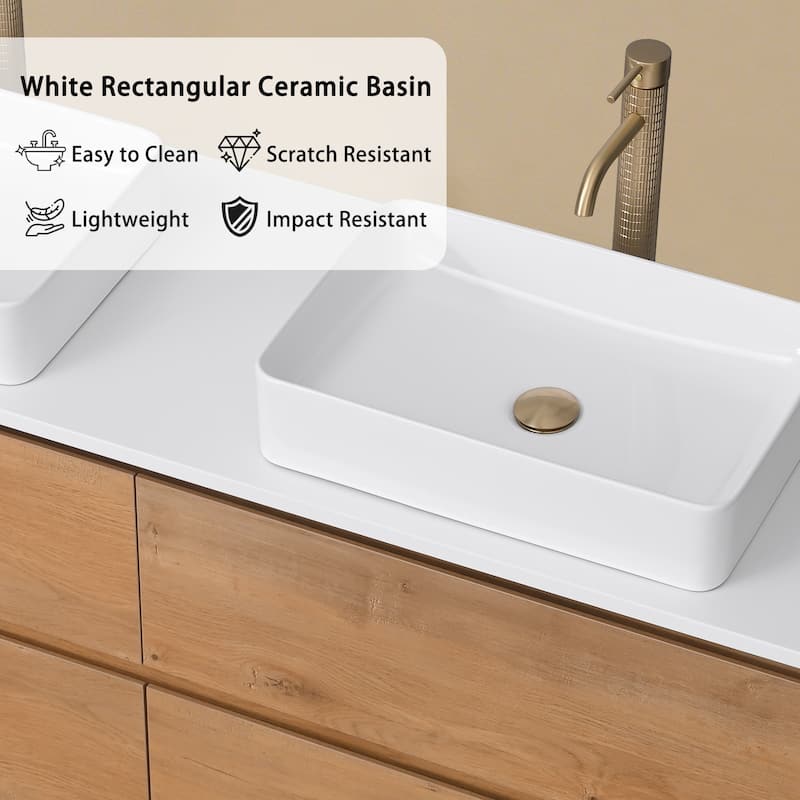 Sylphar 60 inch Toffee Oak Floating Bathroom Vanity with White Quartz Top