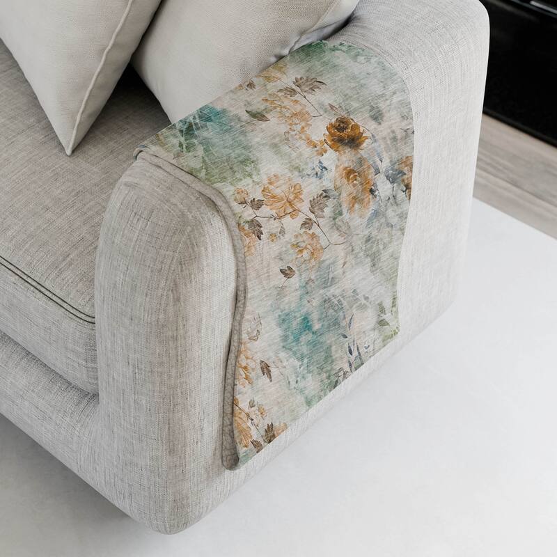 Premium Machine Washable Modern Floral Sherpa Throw Blanket - Teal - 4'2" x 5'10"