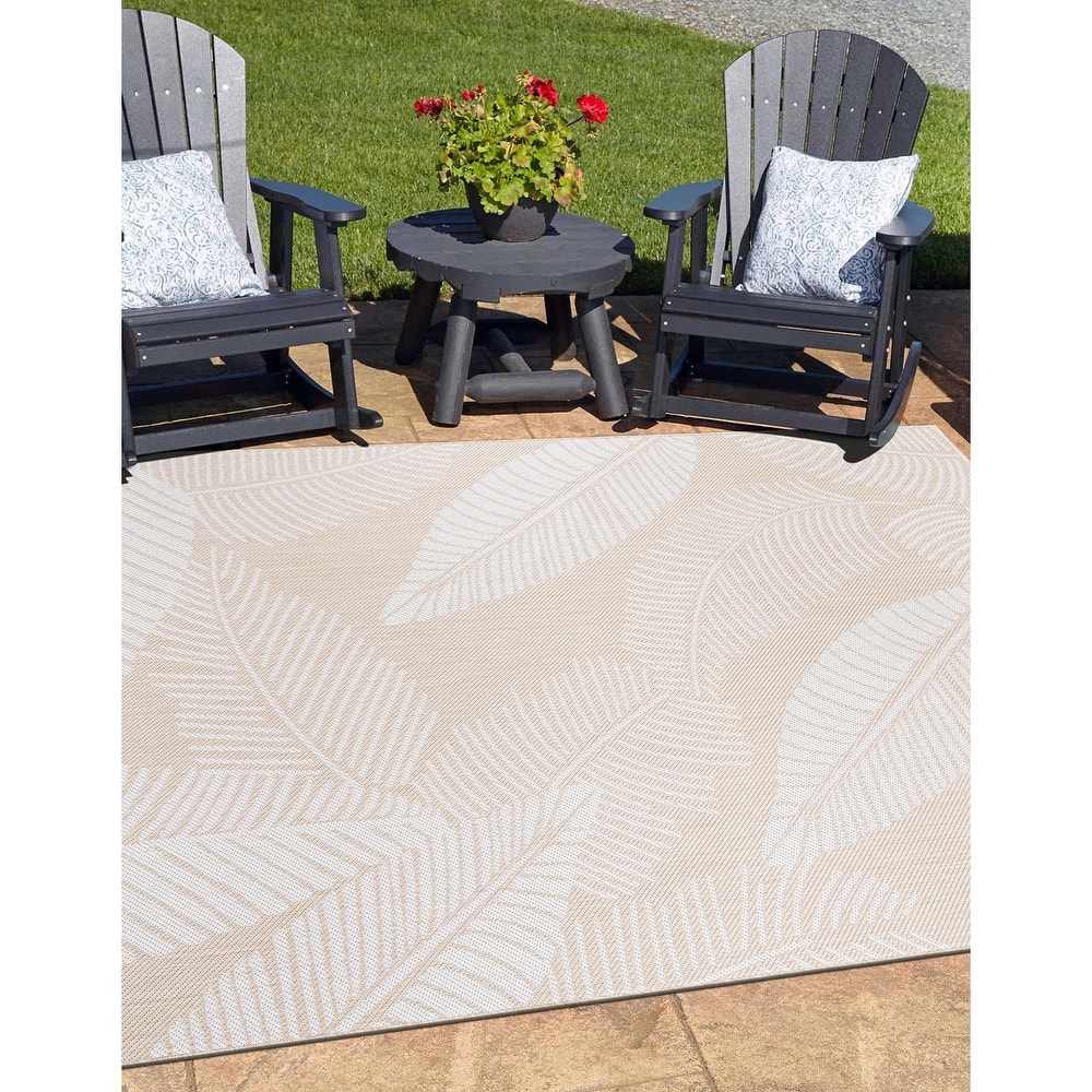 World Rug Gallery Distressed Palm Leaves Textured Flat Weave Indoor/Outdoor Area Rug