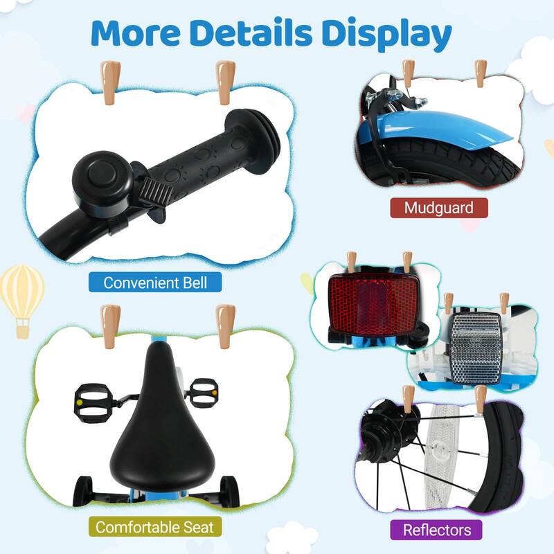 Costway 12”/14”/16”/18” Kids Bike with Training Wheels, Basket, Hand & - See Details