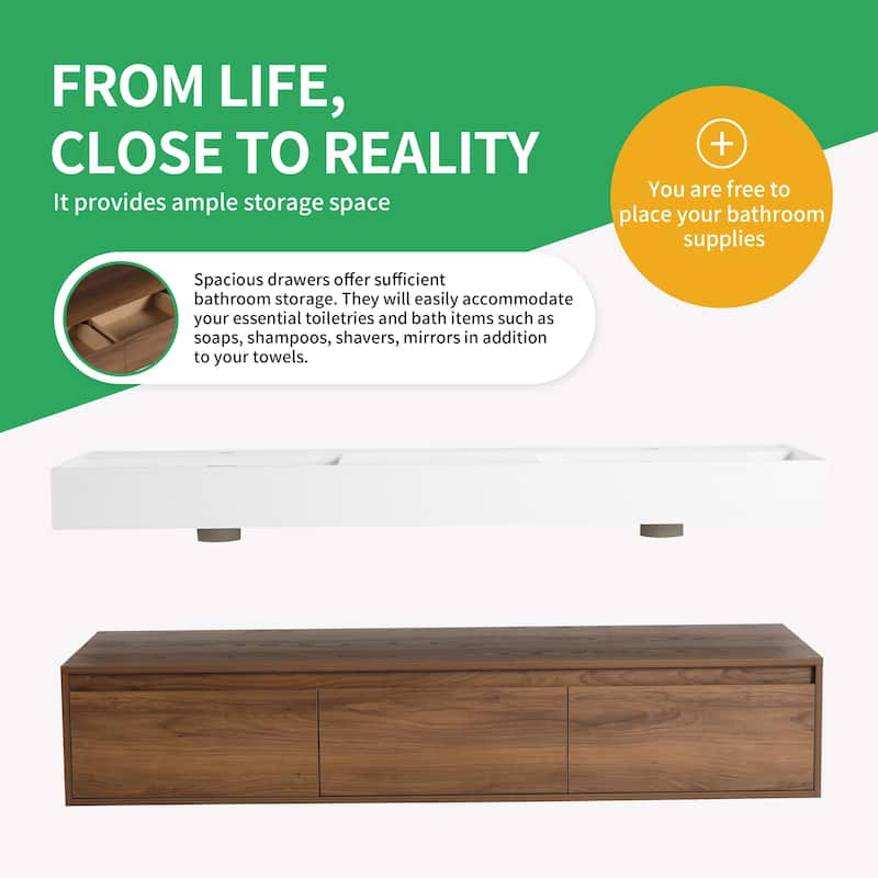 BNK 30/60 inch Floating Single/Double Sink Bathroom Vanity with Soft Close Drawer