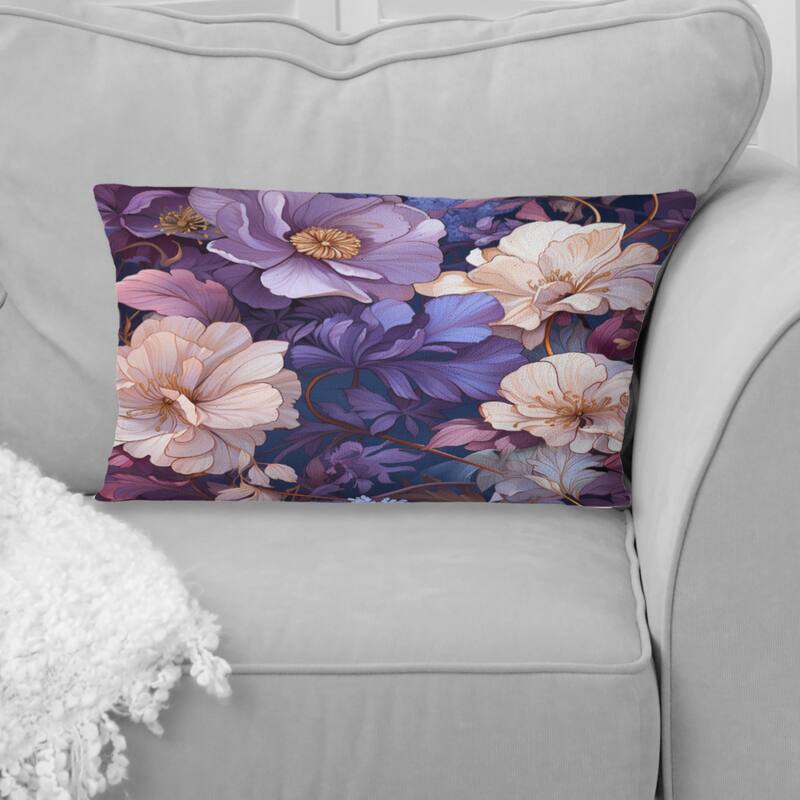 Designart "Wonderland Purple Flowers I" Floral Printed Throw Pillow - 12 x 20